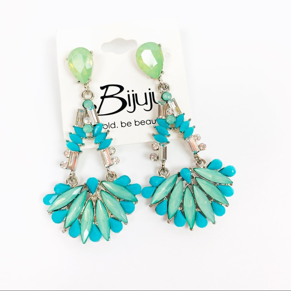 Bijuju Mint Fan Gem Chandelier Earrings